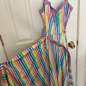 Collectif Nova rainbow stripes swing dress